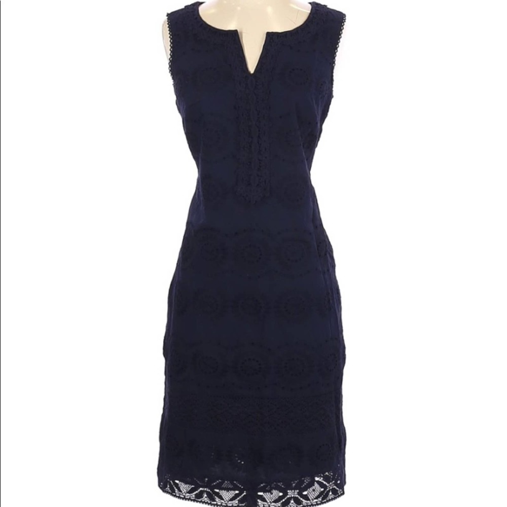 Talbots petites navy eyelet lace dress 10P